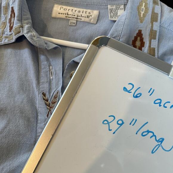 Portraits Northern Isles Shirt Womens 22W Embroidered Collar Western Top Blouse - Picture 12 of 13